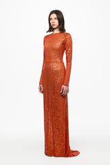 Sequined orange embellished maxi dress