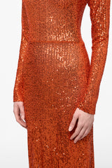 Sequined orange embellished maxi dress