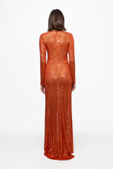 Sequined orange embellished maxi dress