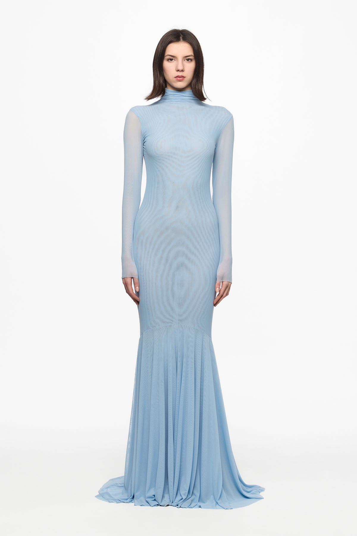 Baby blue mesh mermaid maxi dress