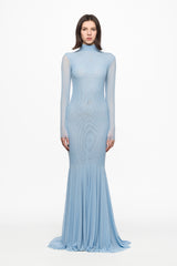Baby blue mesh mermaid maxi dress
