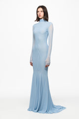 Baby blue mesh mermaid maxi dress