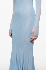 Baby blue mesh mermaid maxi dress