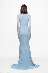 Baby blue mesh mermaid maxi dress