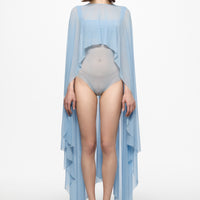 Baby blue mesh bodysuit and cape set