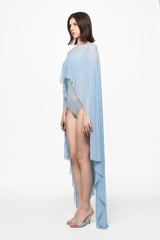 Baby blue mesh bodysuit and cape set
