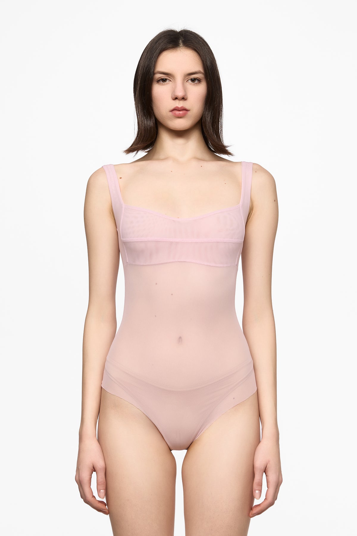 Pink mesh corset bodysuit