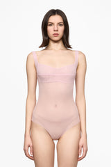 Pink mesh corset bodysuit