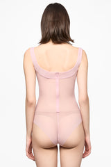 Pink mesh corset bodysuit