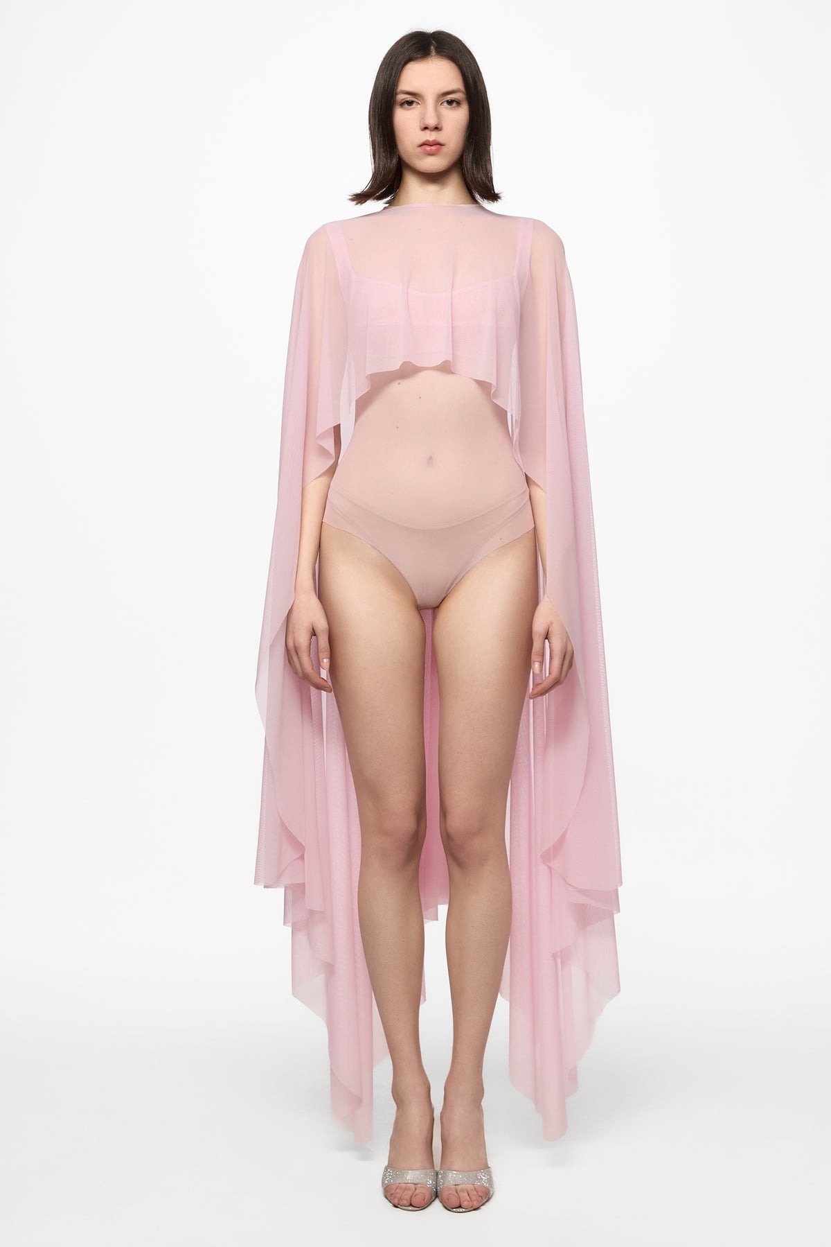 Pink mesh bodysuit and cape set