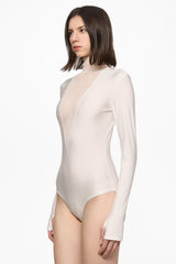 White bodysuit with a deep V-neck