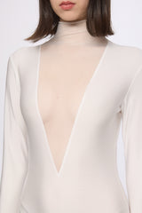 White bodysuit with a deep V-neck