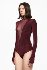 Wine bodysuit with a deep V-neck