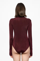 Wine bodysuit with a deep V-neck