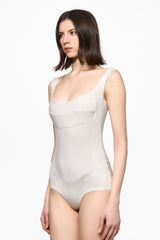 White sequin square neck bodysuit