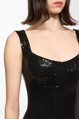 Black sequin square neck bodysuit