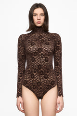 Brown lace high neck bodysuit