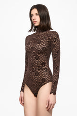 Brown lace high neck bodysuit