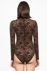 Brown lace high neck bodysuit
