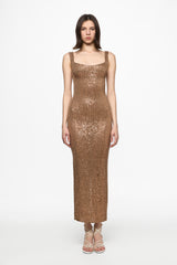 Brown sequined embellished midi dress