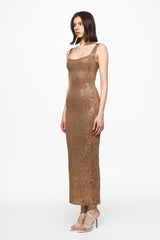 Brown sequined embellished midi dress