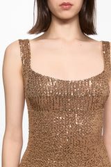 Brown sequined embellished midi dress