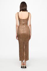 Brown sequined embellished midi dress