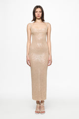 Nude sequined embellished midi dress