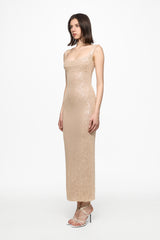 Nude sequined embellished midi dress