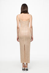 Nude sequined embellished midi dress