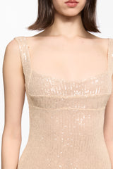 Nude sequined embellished midi dress