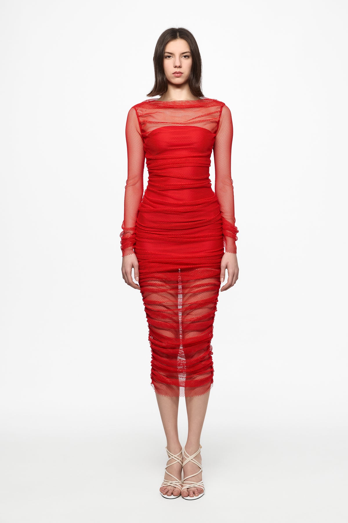 Fishnet red midi dress