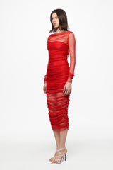 Fishnet red midi dress