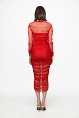 Fishnet red midi dress
