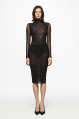 Black mesh bodysuit and skirt set