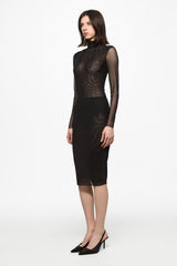 Black mesh bodysuit and skirt set