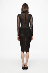 Black mesh bodysuit and skirt set