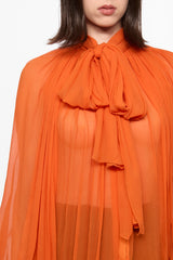Orange Chiffon Shirt With Attached Scarf
