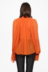 Orange Chiffon Shirt With Attached Scarf