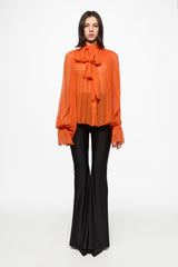 Orange Chiffon Shirt With Attached Scarf
