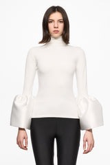 White high-neck bell-sleeve top