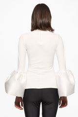 White high-neck bell-sleeve top