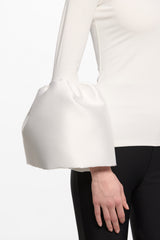 White high-neck bell-sleeve top