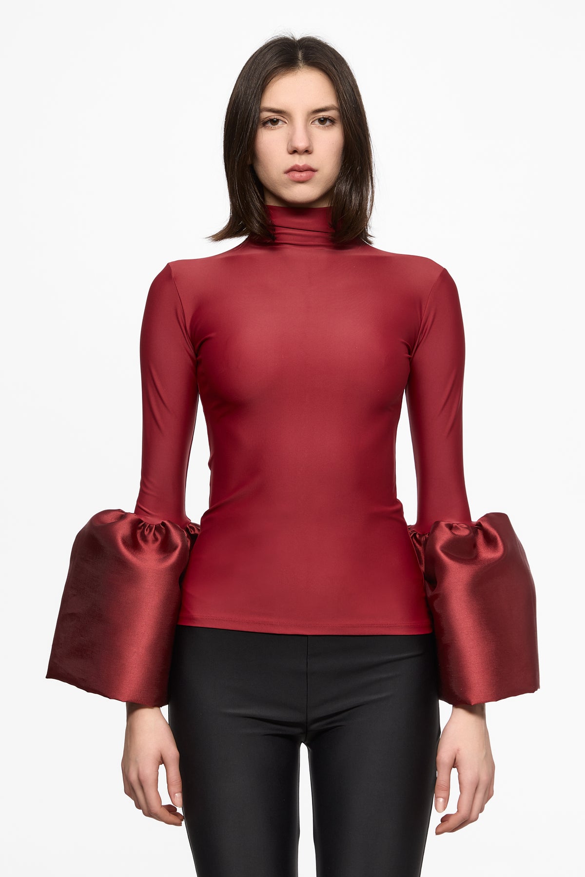 Wine high-neck bell-sleeve top