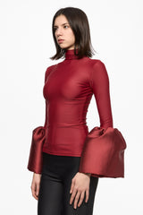 Wine high-neck bell-sleeve top