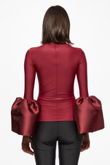 Wine high-neck bell-sleeve top
