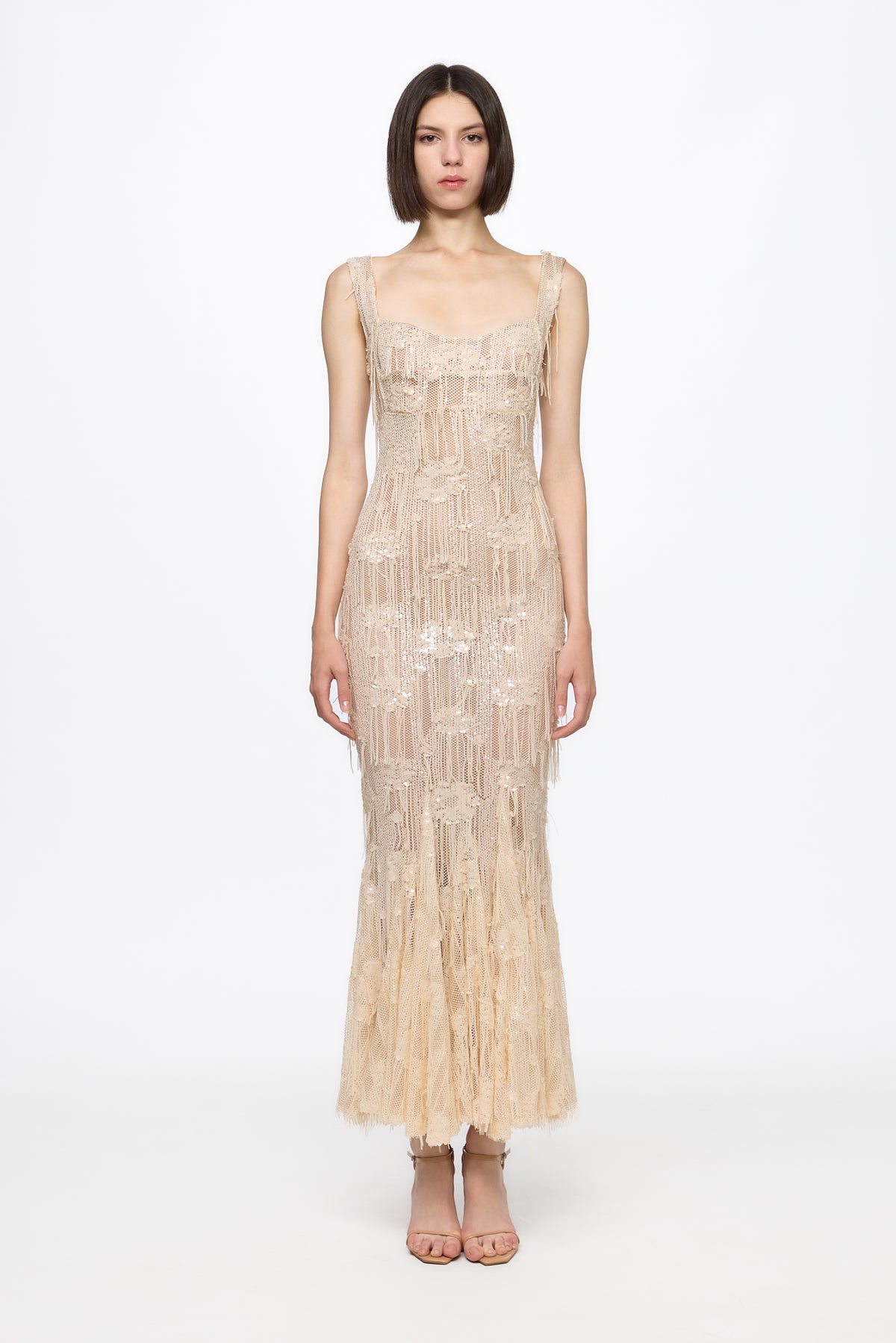 Corset bra sequined midi dress in  vanilla