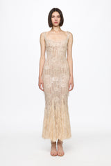 Corset bra sequined midi dress in  vanilla