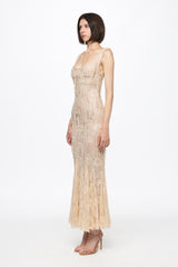 Corset bra sequined midi dress in  vanilla