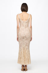 Corset bra sequined midi dress in  vanilla